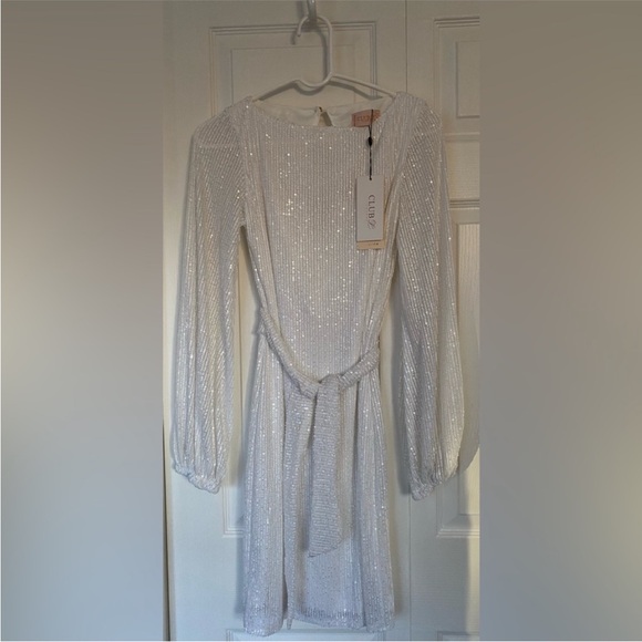 Club L London White Sequin Long Sleeve Mini Dress Size 8 - Picture 8 of 16